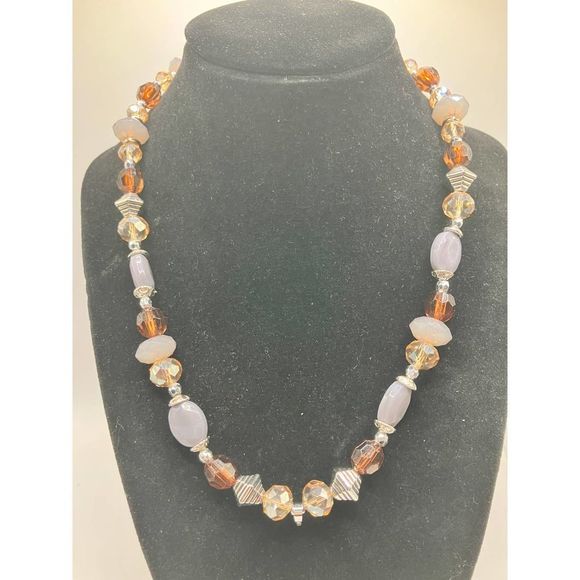 Lavender Beads, Bronze & Clear Crystals Necklace! - Picture 3 of 8